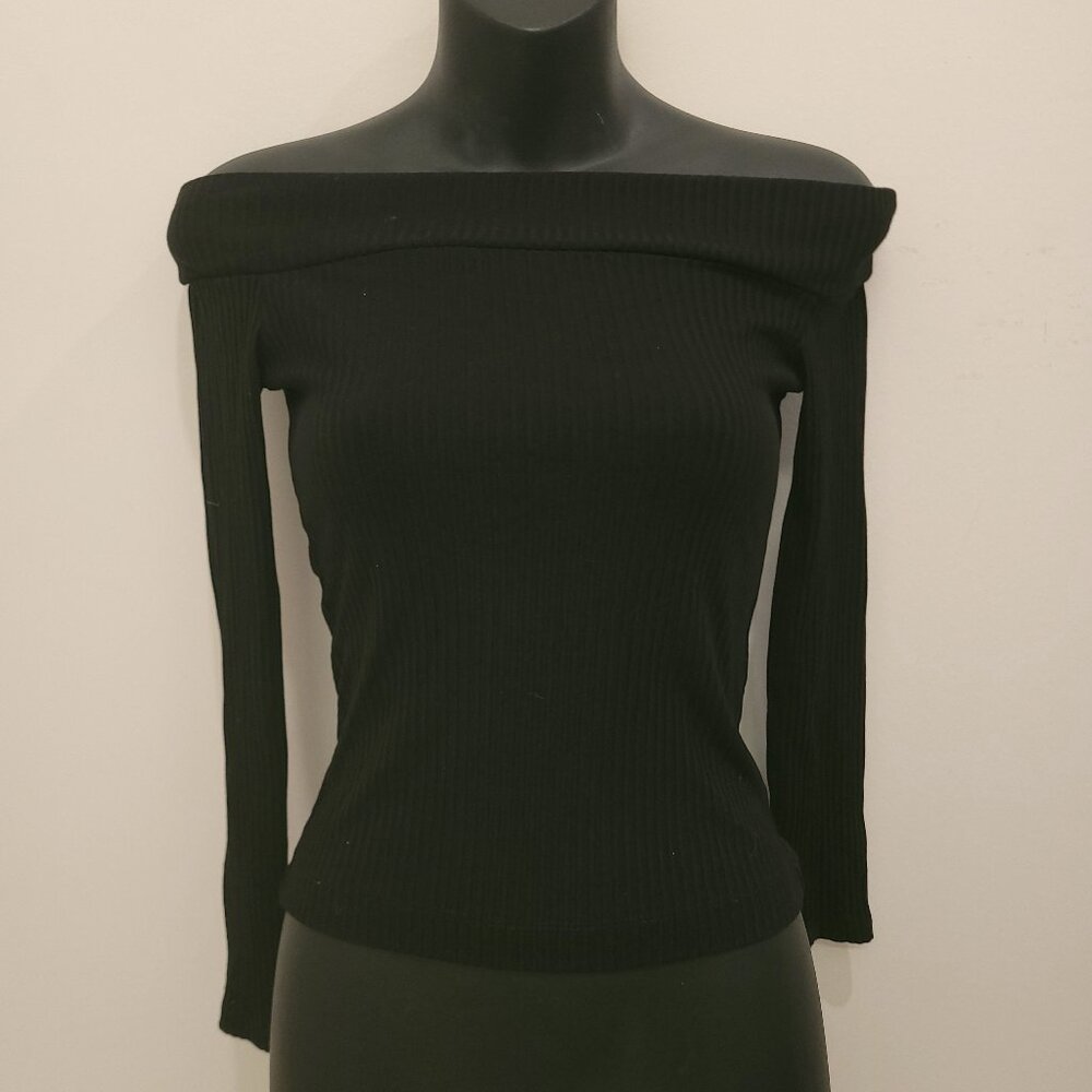 Wilfred Black Off-Shoulder Ribbed Long-Sleeve Top